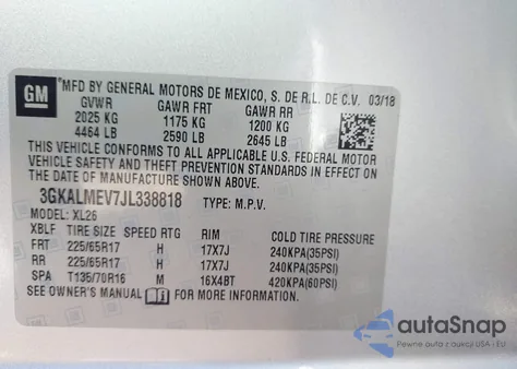 2018 GMC Terrain Sle из США, поврежденный, VIN 3GKALMEV7JL338818